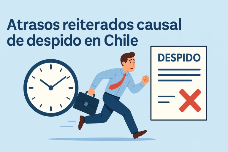 Atrasos reiterados causal de despido en Chile, trabajador corriendo con reloj y carta de despido con X roja